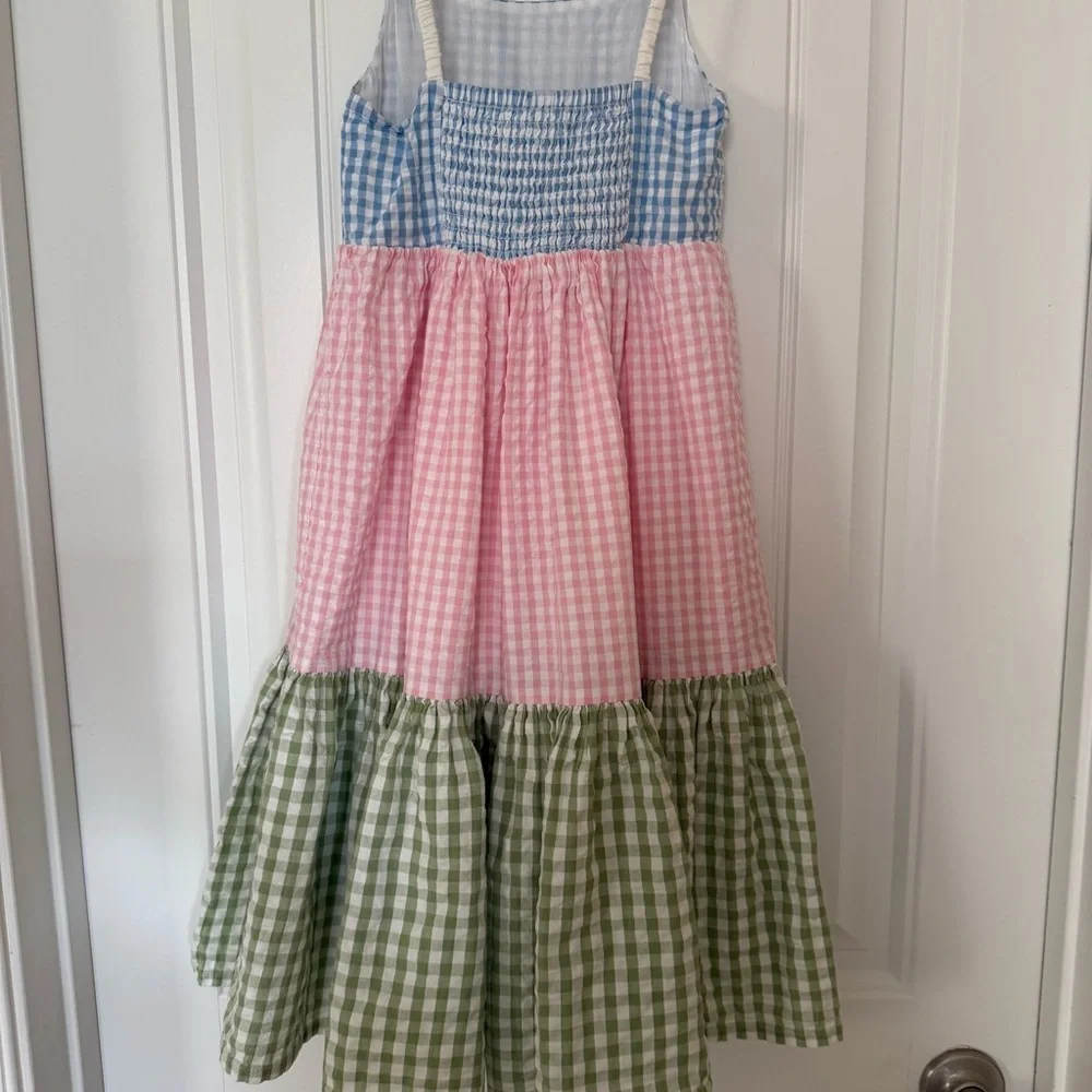 Mini Boden Girls Gingham Colorblock Dress - Picture 5 of 8